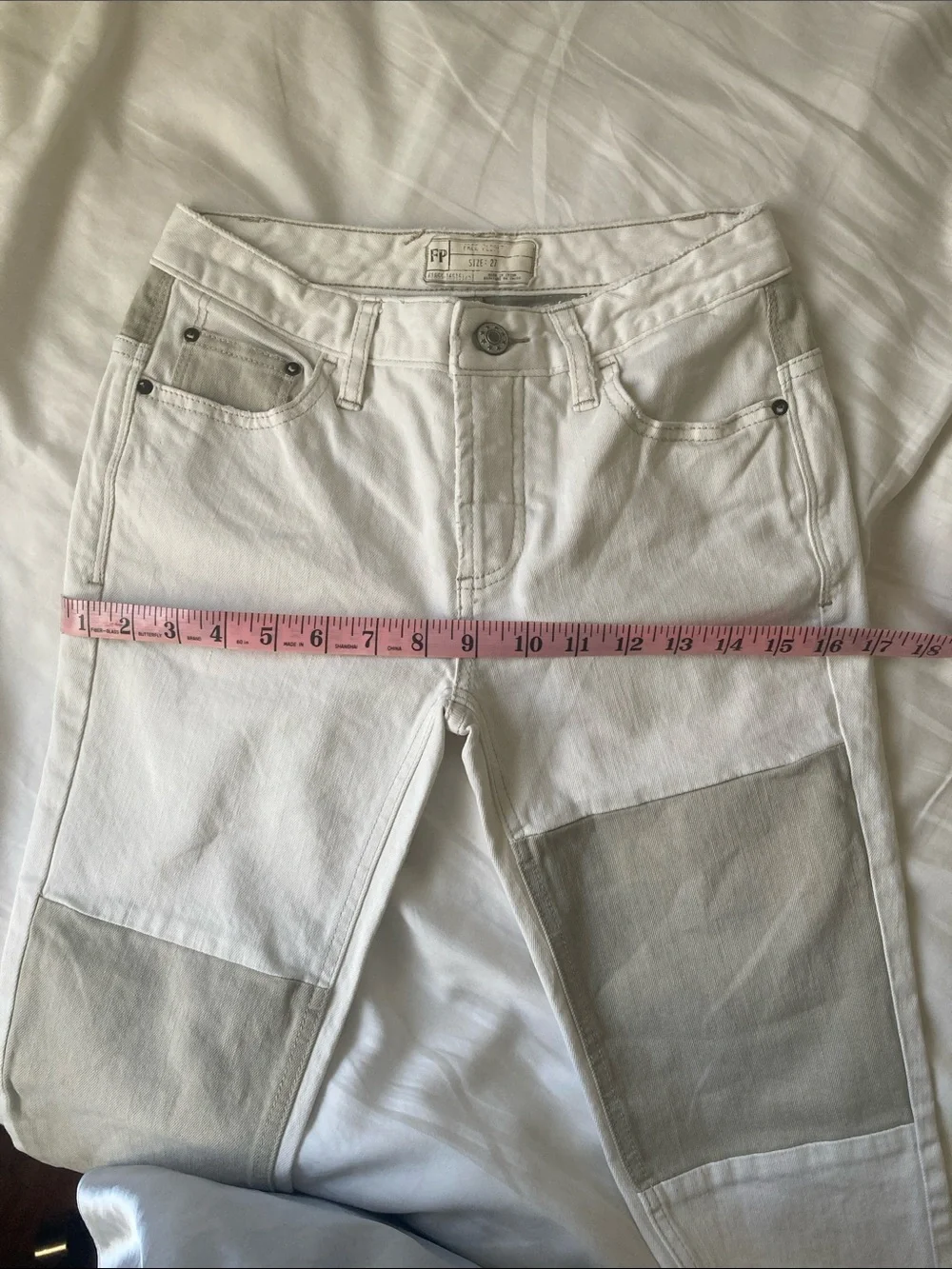 Free People Women's Two-Tone Color Block White and Tan Jeans 26